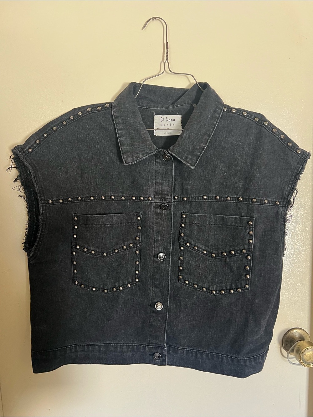 Ci Sono Black Studded Denim Sleeveless Jacket
